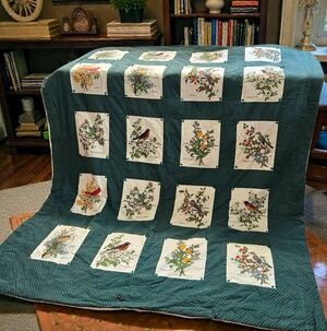 Audubon Bird Botanical Quilt Handmade Puffy Knot Patch Green Bird Lover T/F Sz